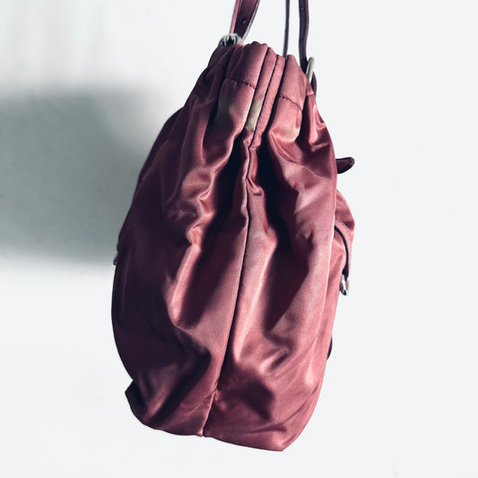Prada Mauve Pink GHW Tessuto Bow Classic Logo Nylon Shopper Shoulder Tote Bag