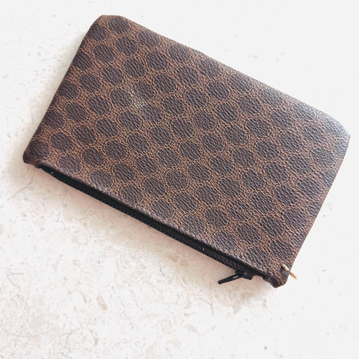 Celine Triomphe Macadam Monogram Logo Vintage Zip Pouch Case