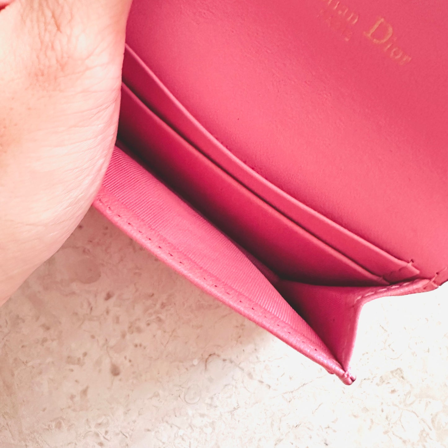 Christian Dior CD Pink GHW Saddle Bloom Lotus Leather Monogram Logo Flap Cardholder Compact Wallet