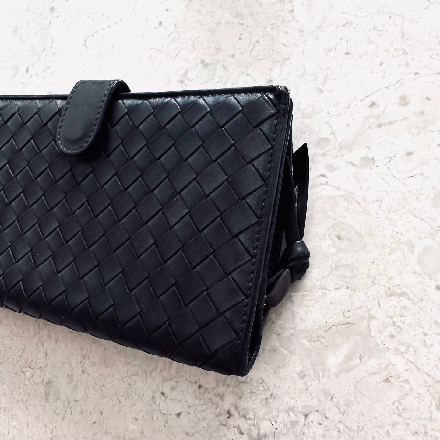 Bottega Veneta BV Dark Brown Continental Intrecciato Nappa Woven Leather Flap Long Wallet