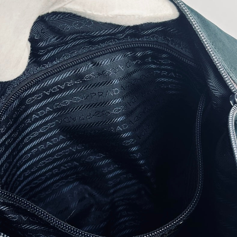 Prada Teal Blue Tessuto Monogram Logo Flap Shoulder Sling Bag