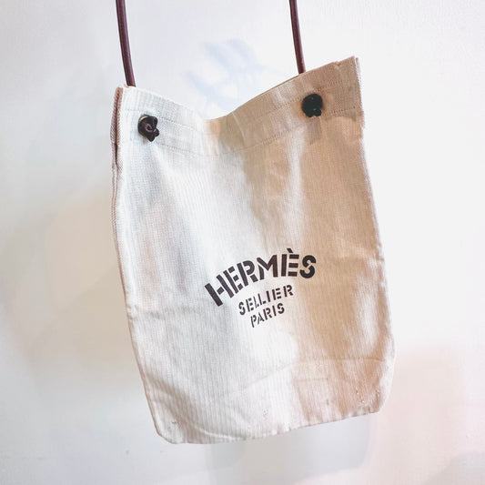 Hermes Aline White Toile & Gold Leather Sellier Grooming Monogram Logo Shoulder Sling Bag