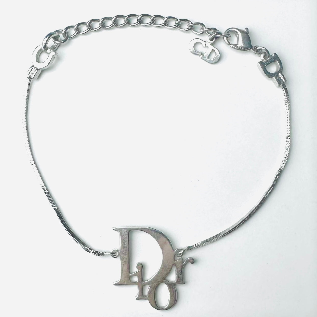 Christian Dior CD Chunky Silver Monogram Logo Chain Bracelet