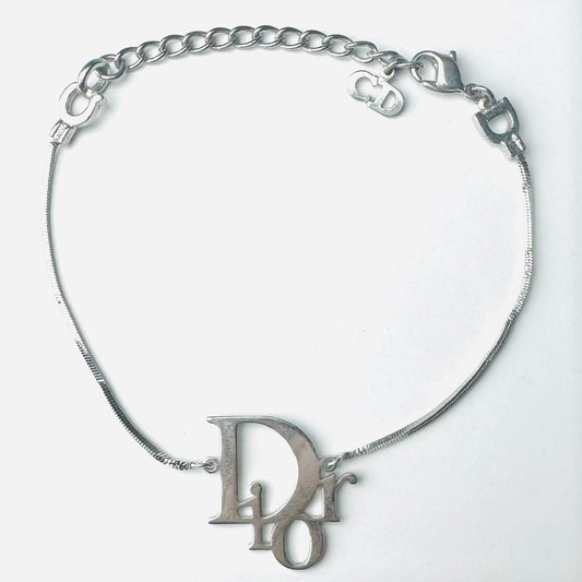 Christian Dior CD Chunky Silver Monogram Logo Chain Bracelet