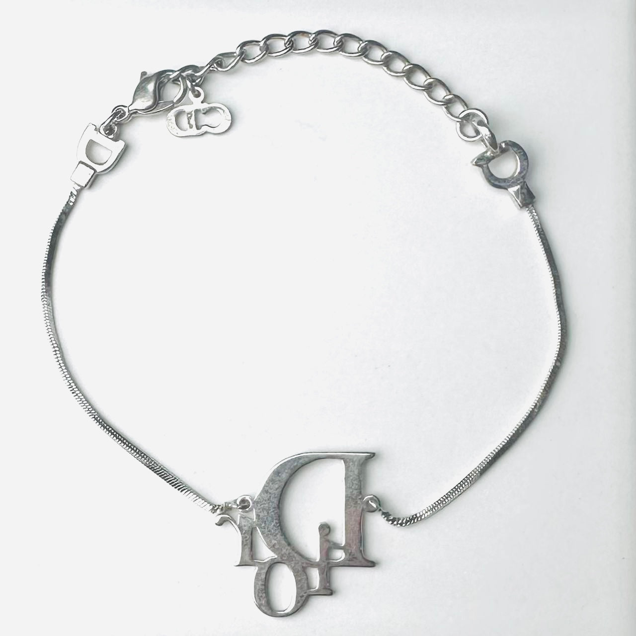 Christian Dior CD Chunky Silver Monogram Logo Chain Bracelet