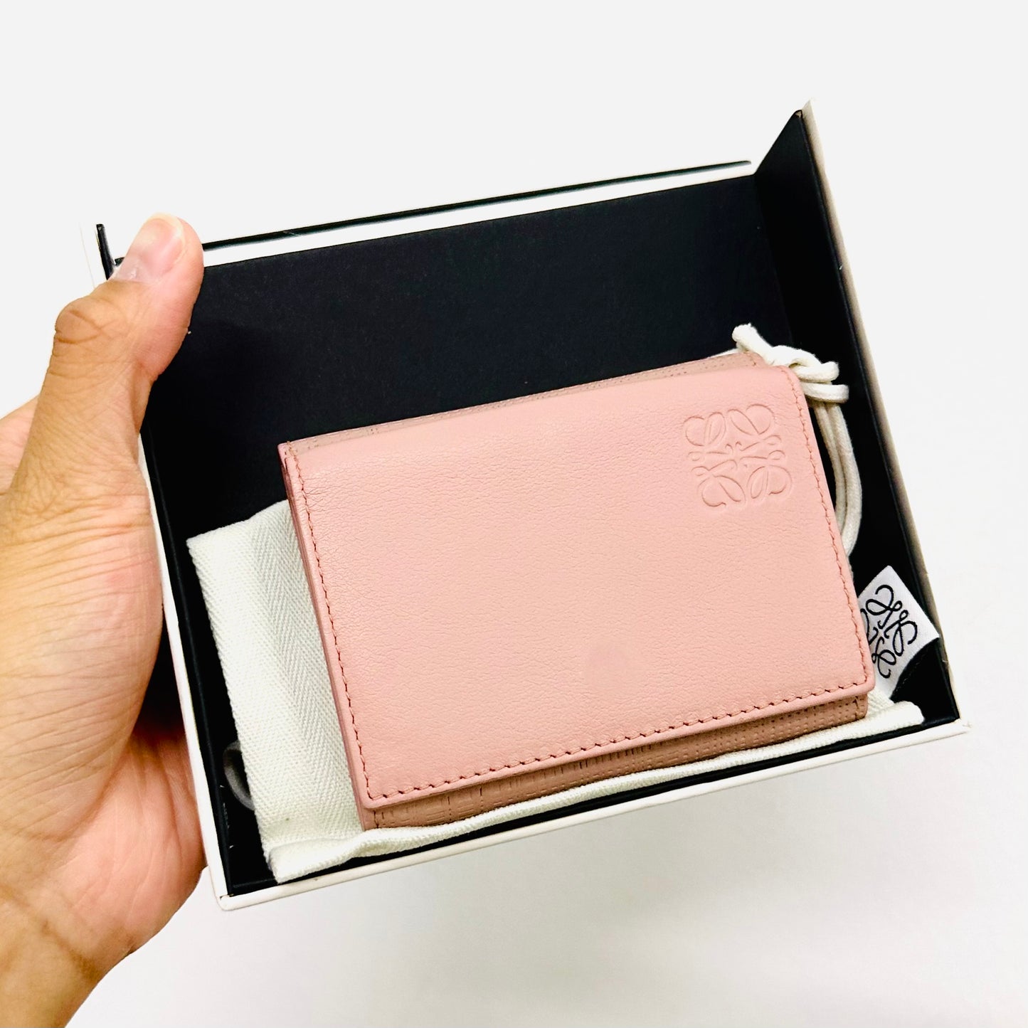 Loewe Blush Pink Giant Monogram Logo Anagram Leather Trifold Compact Flap Wallet