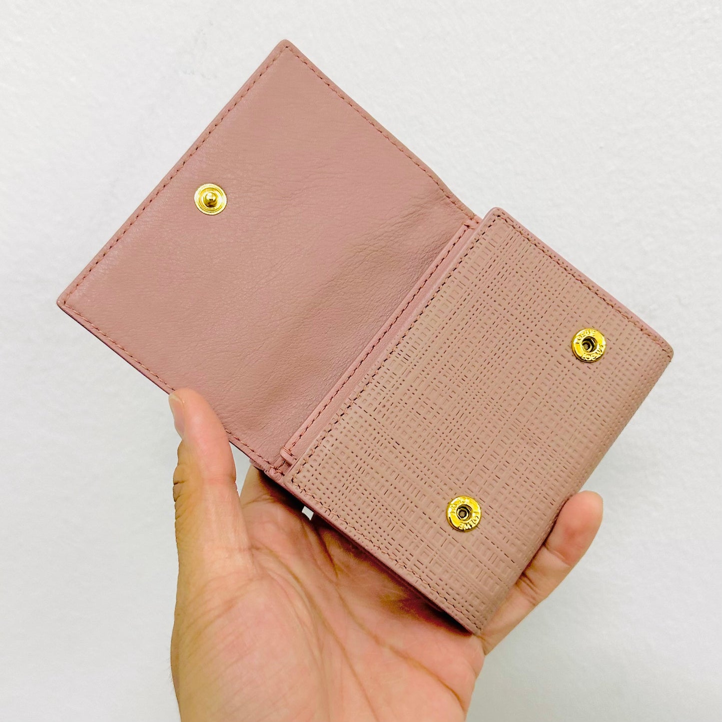 Loewe Blush Pink Giant Monogram Logo Anagram Leather Trifold Compact Flap Wallet