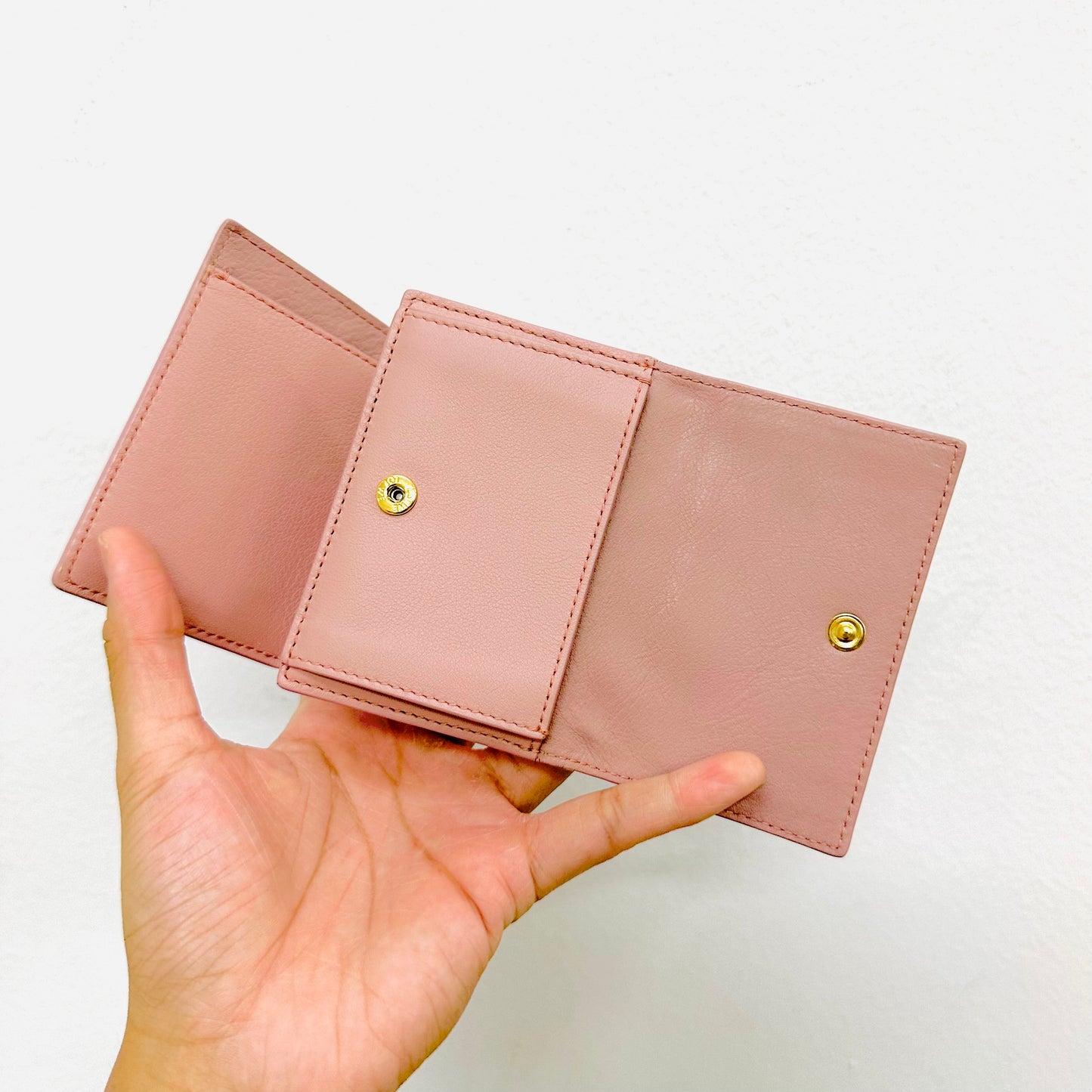 Loewe Blush Pink Giant Monogram Logo Anagram Leather Trifold Compact Flap Wallet