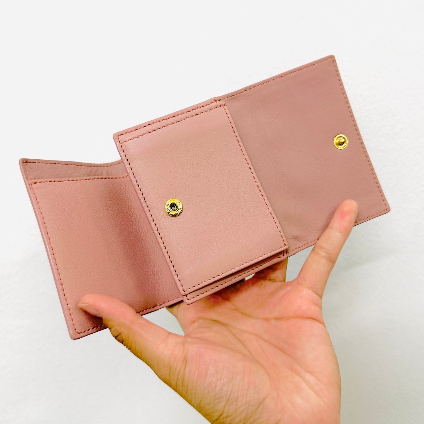 Loewe Blush Pink Giant Monogram Logo Anagram Leather Trifold Compact Flap Wallet