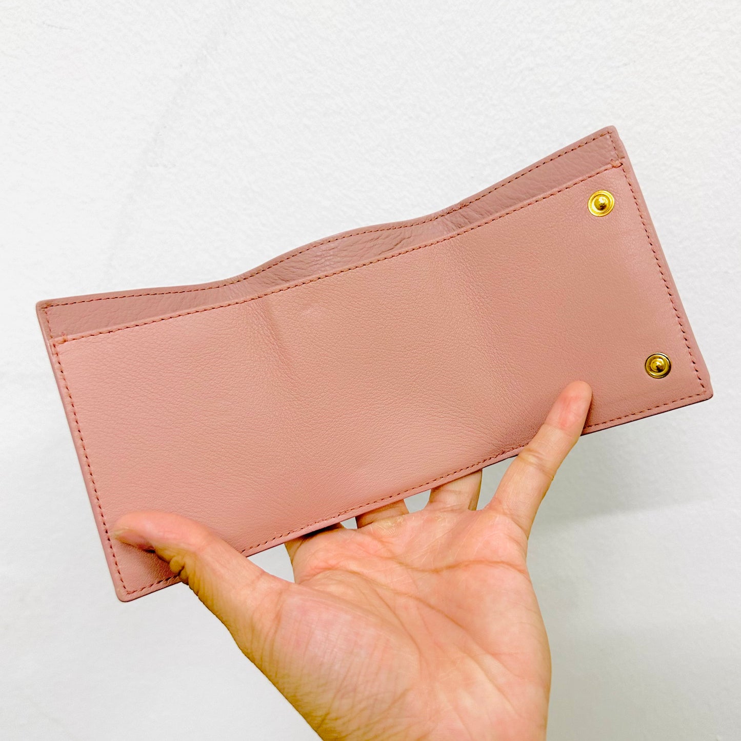 Loewe Blush Pink Giant Monogram Logo Anagram Leather Trifold Compact Flap Wallet