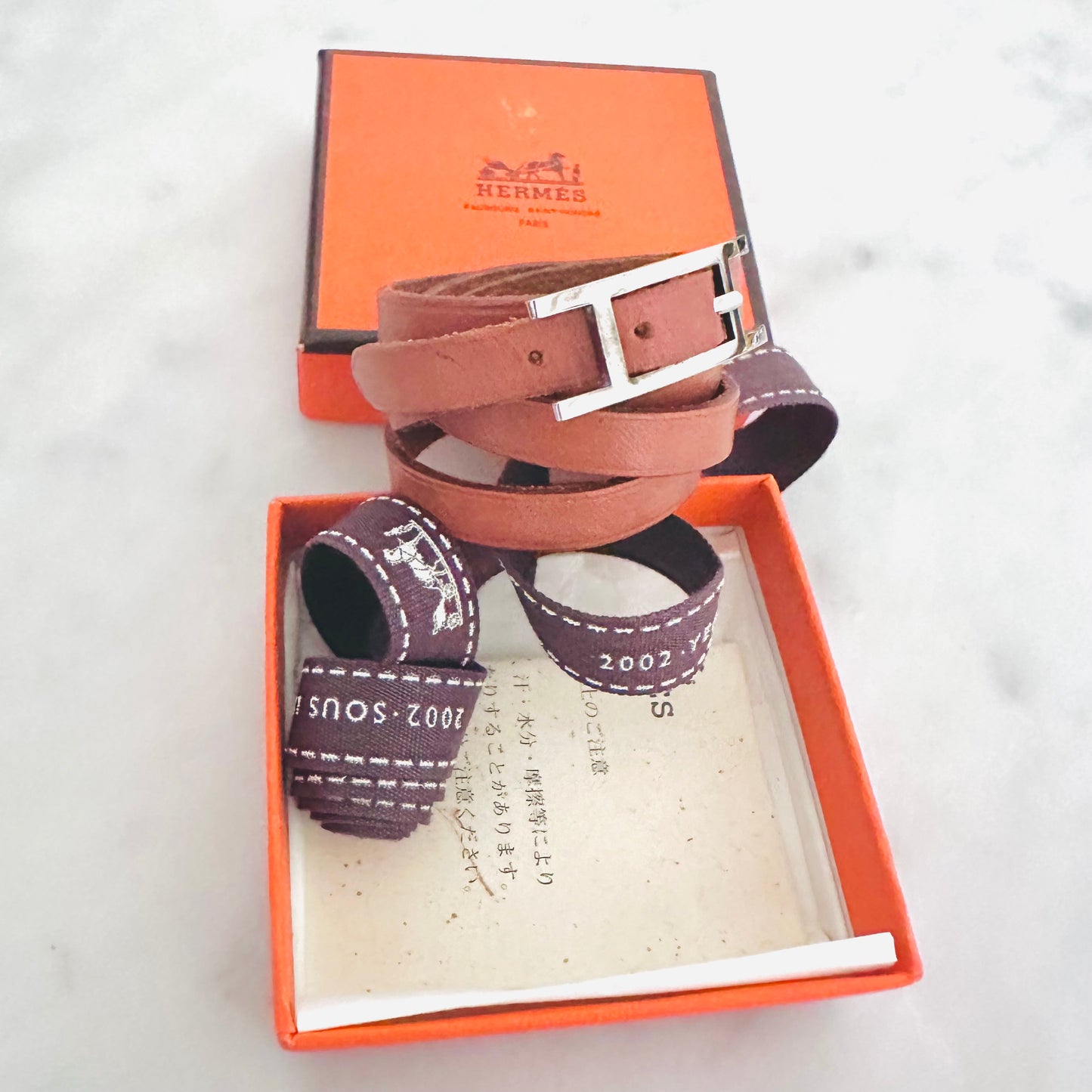 Hermes Brown Behapi Triple Tour Smooth Leather Bracelet