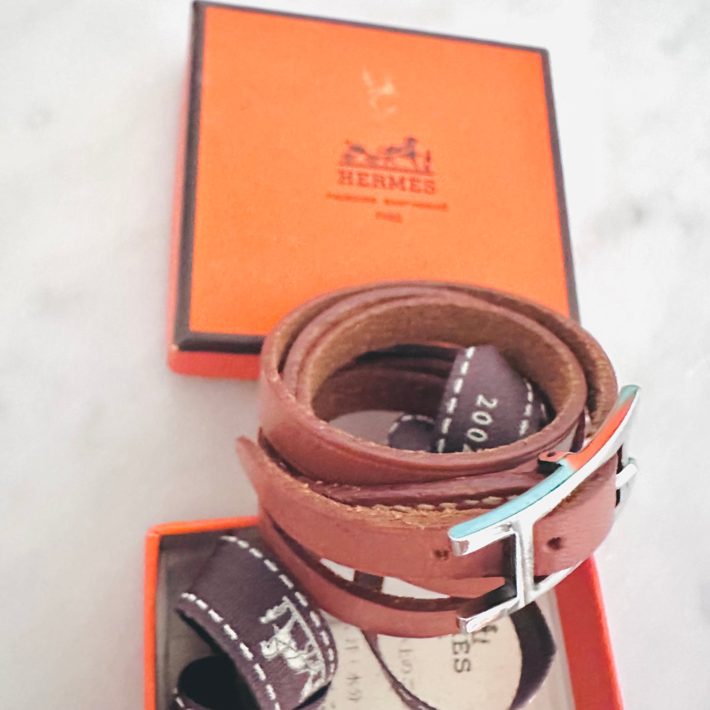 Hermes Brown Behapi Triple Tour Smooth Leather Bracelet