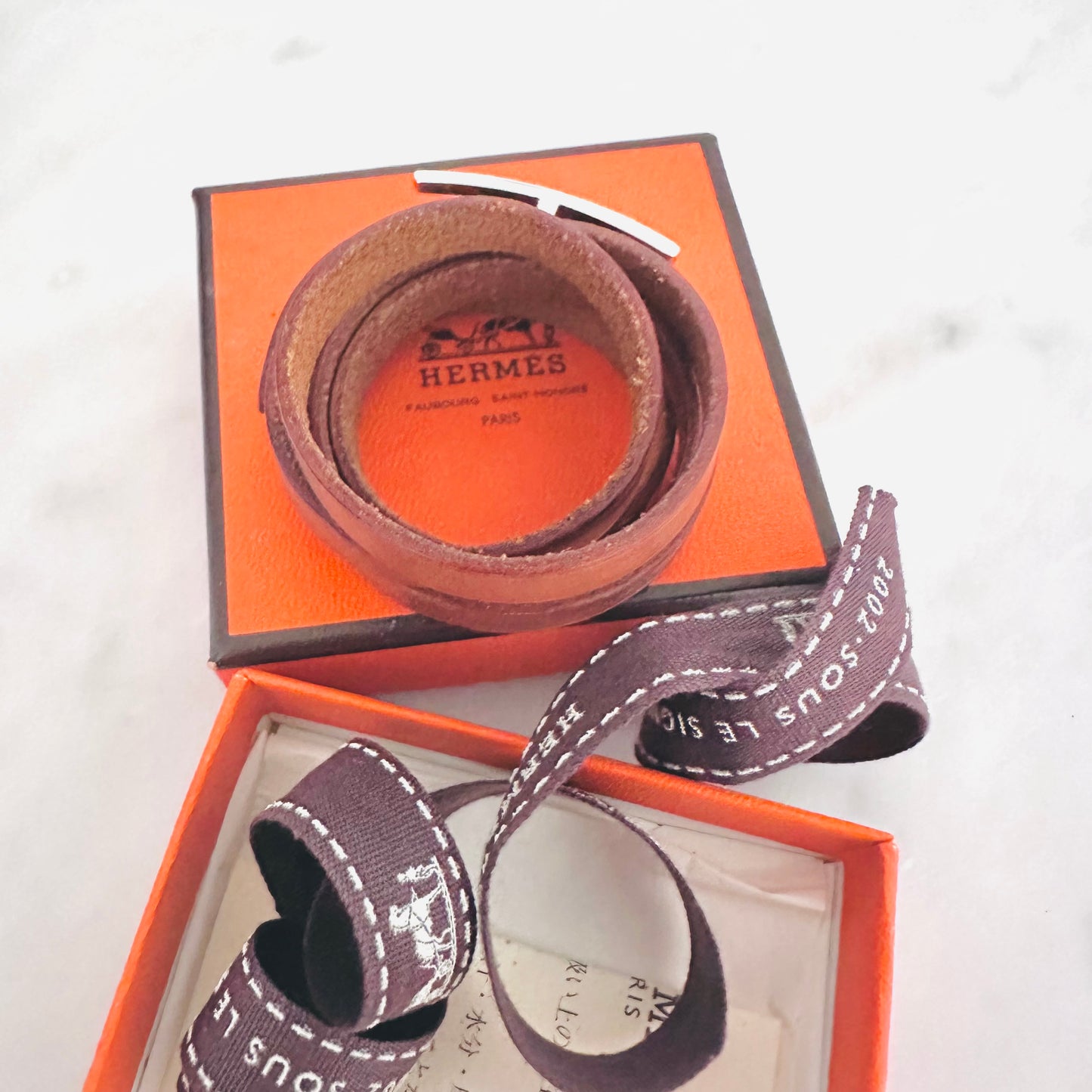 Hermes Brown Behapi Triple Tour Smooth Leather Bracelet