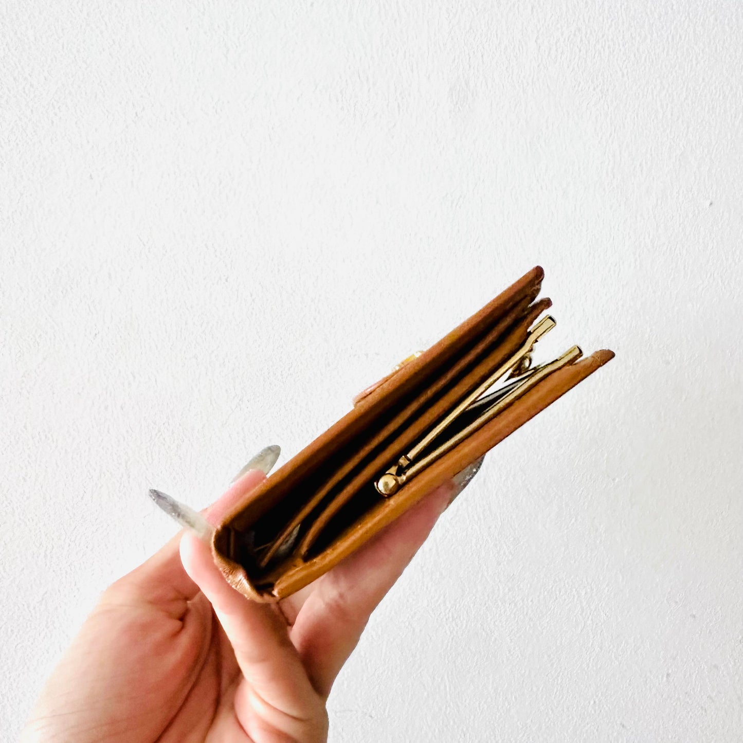 Celine Beige Triomphe Macadam Monogram Logo GHW Flap Compact Bifold Wallet