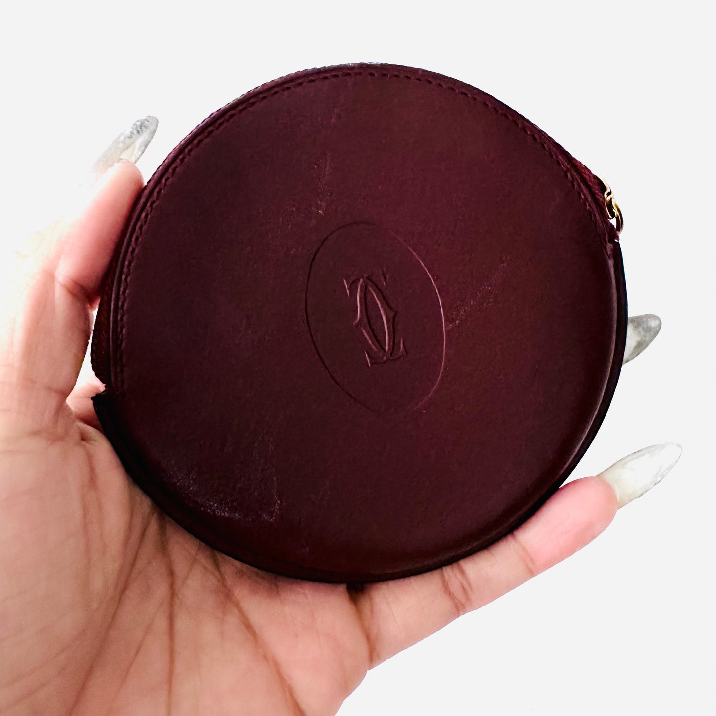 Cartier Must / Mast de Cartier Maroon Burgundy GHW Smooth Leather Round Coin Purse