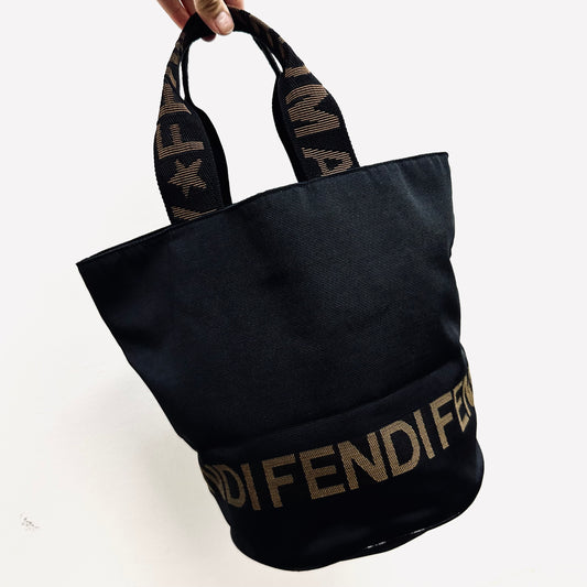 Fendi Black Zucca FF Roma Monogram Logo Bucket Shopper Tote Bag