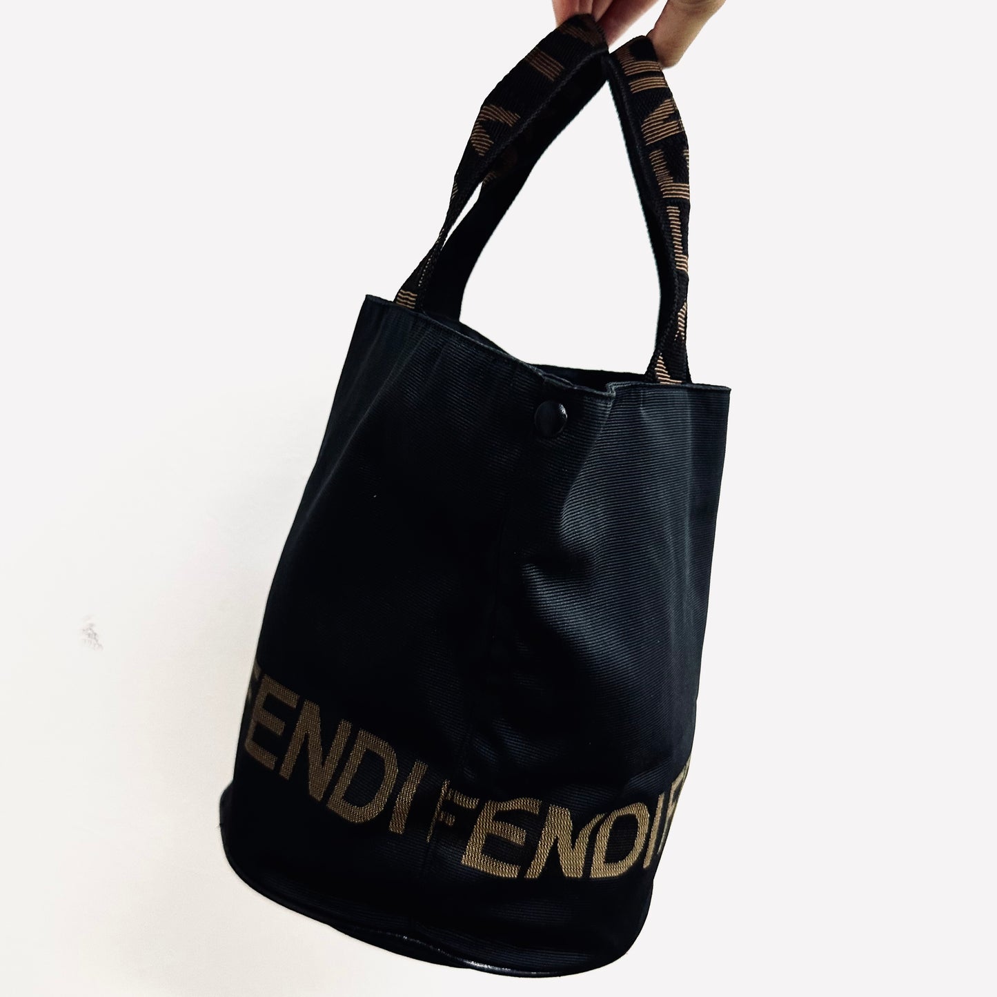 Fendi Black Zucca FF Roma Monogram Logo Bucket Shopper Tote Bag