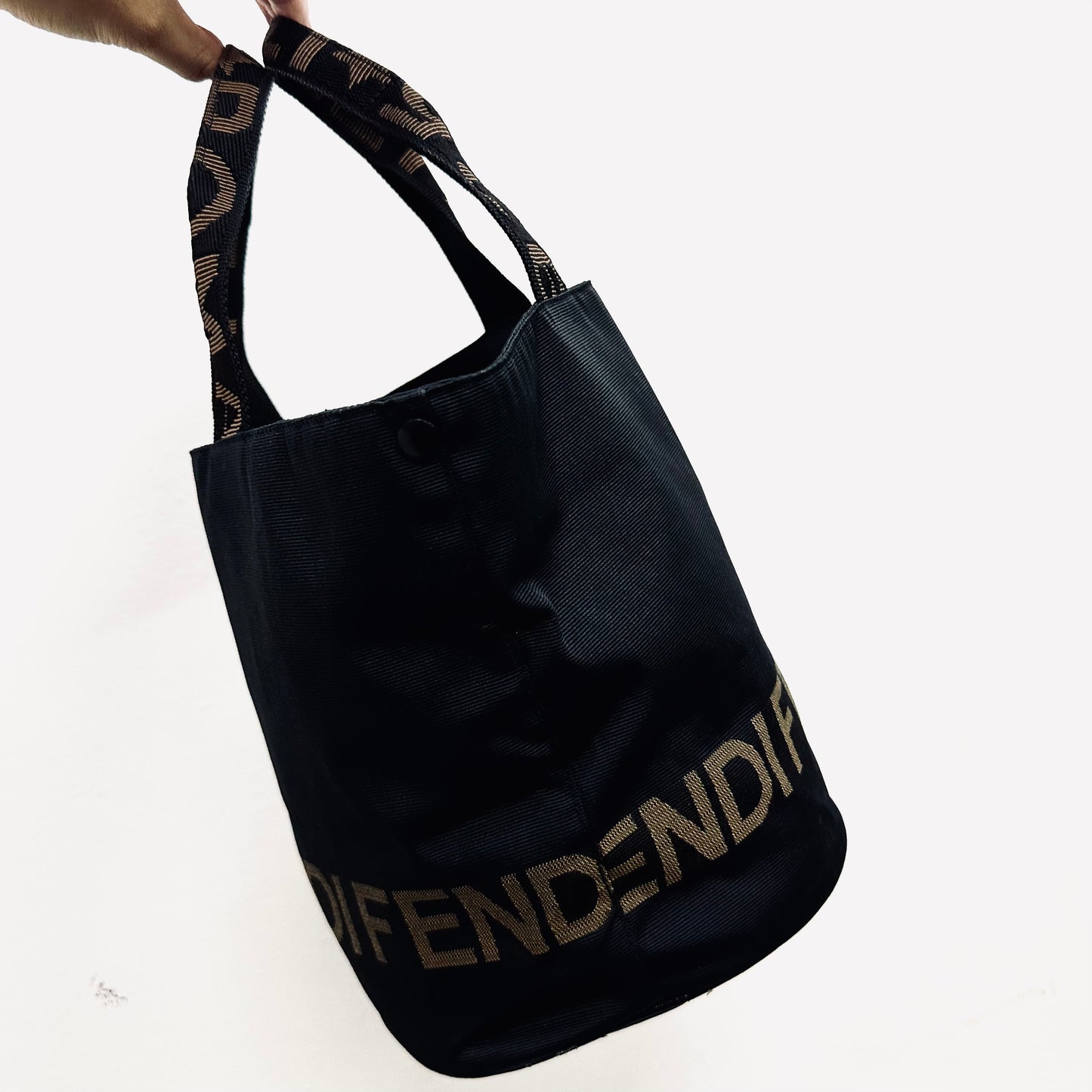 Fendi Black Zucca FF Roma Monogram Logo Bucket Shopper Tote Bag