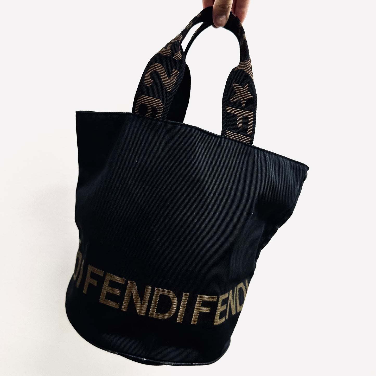 Fendi Black Zucca FF Roma Monogram Logo Bucket Shopper Tote Bag