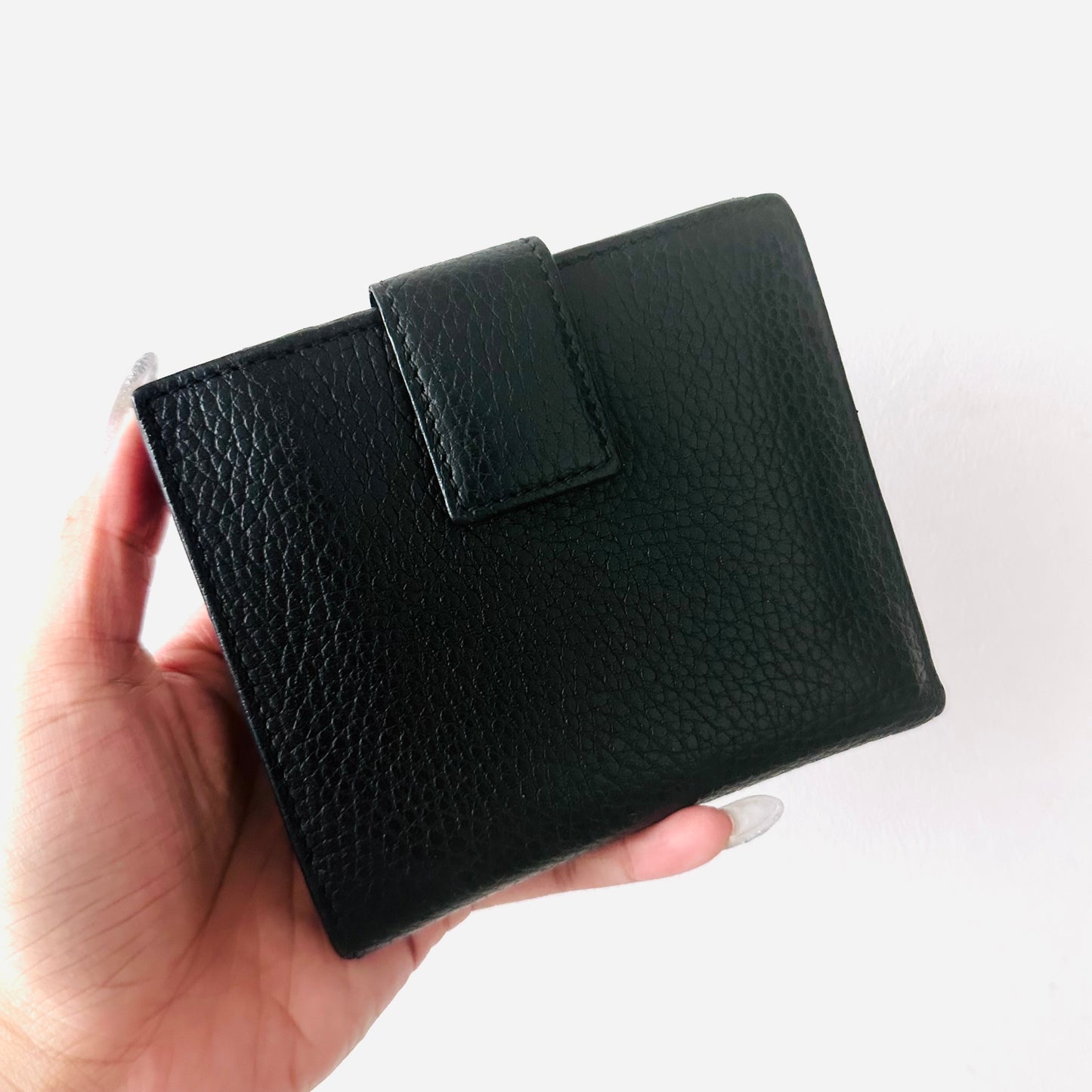 Gucci Black GHW Marmont GG Monogram Logo Leather Flap Compact Bifold Wallet