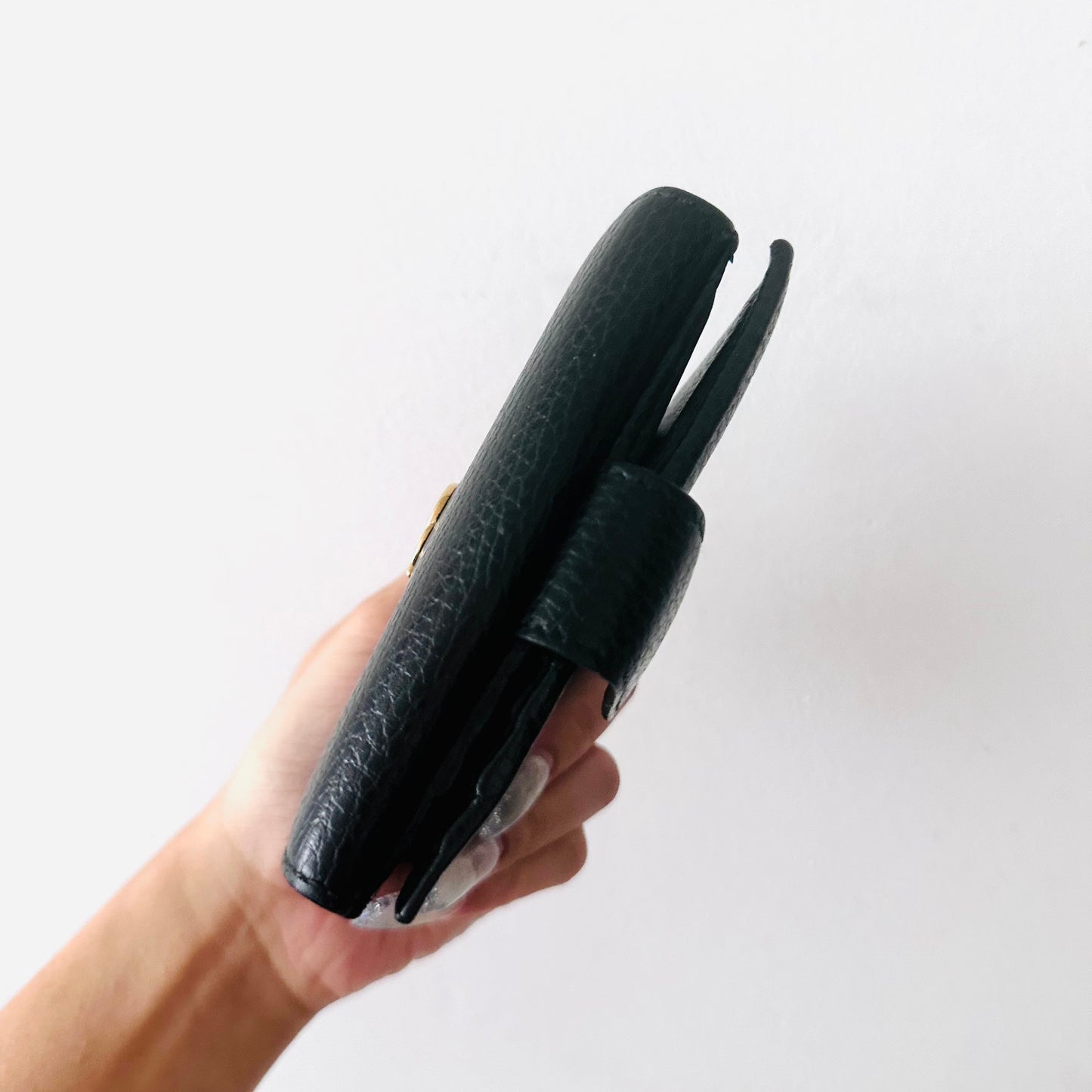 Gucci Black GHW Marmont GG Monogram Logo Leather Flap Compact Bifold Wallet