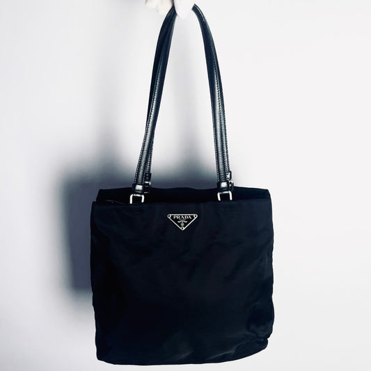 Prada Black Basic Monogram Logo Classic Shopper Shoulder Tote Bag