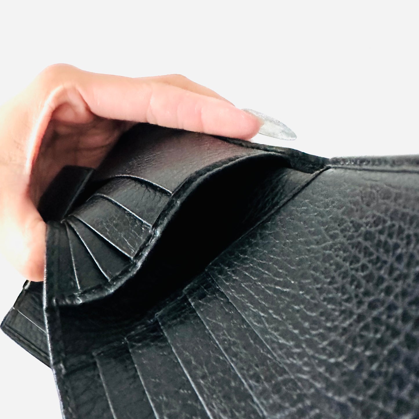 Gucci Black GHW Marmont GG Monogram Logo Leather Flap Compact Bifold Wallet