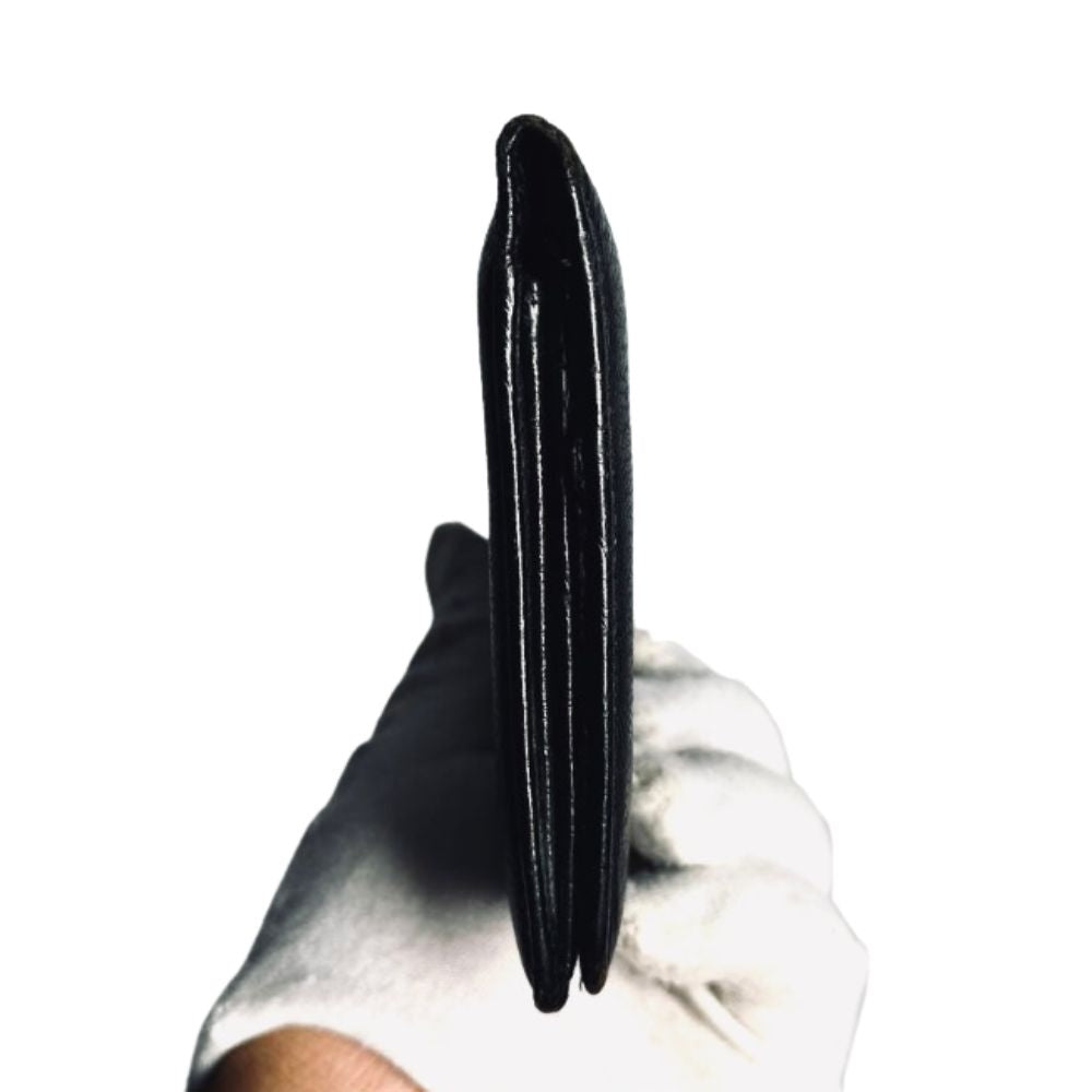 Chanel CC Black Chevre Leather Monogram Logo Bifold Long Wallet 8s