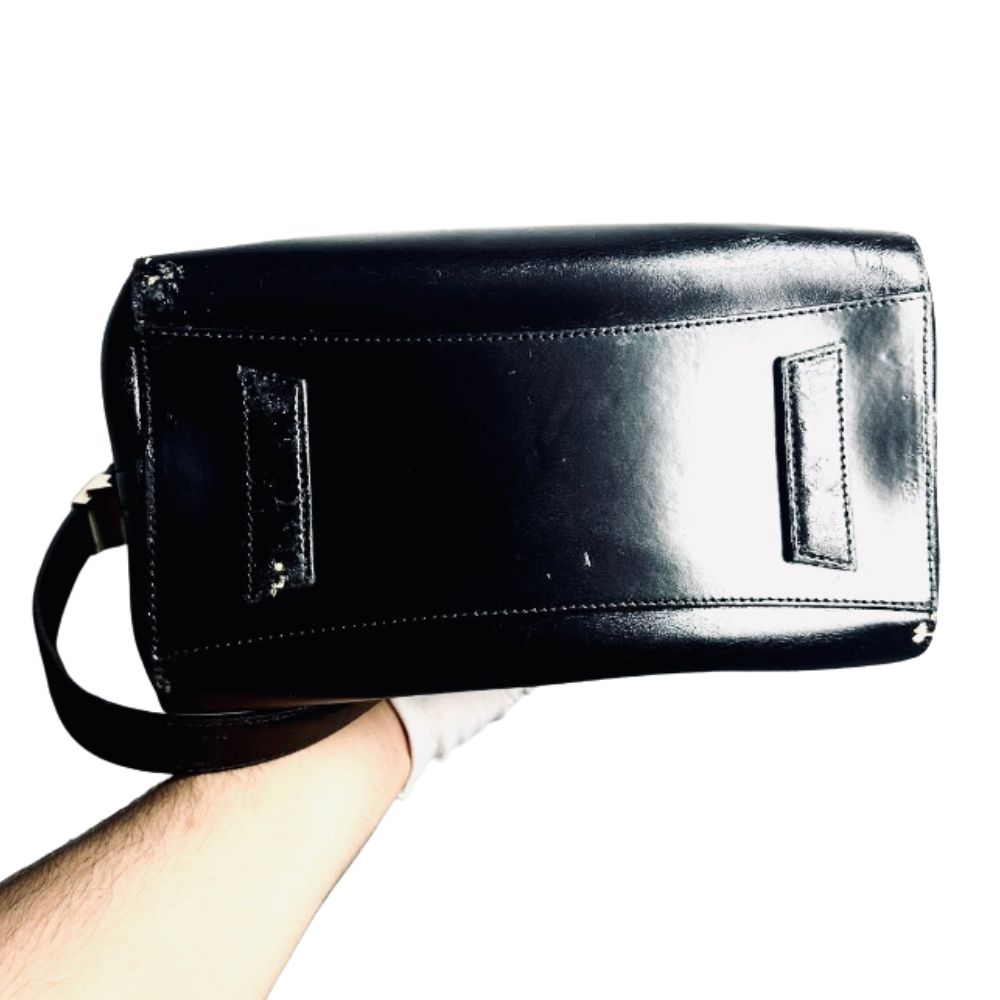 Givenchy Black GHW Small Antigona Shiny Calfskin Leather Monogram Logo 2-Way Top Handle Shoulder Sling Bag