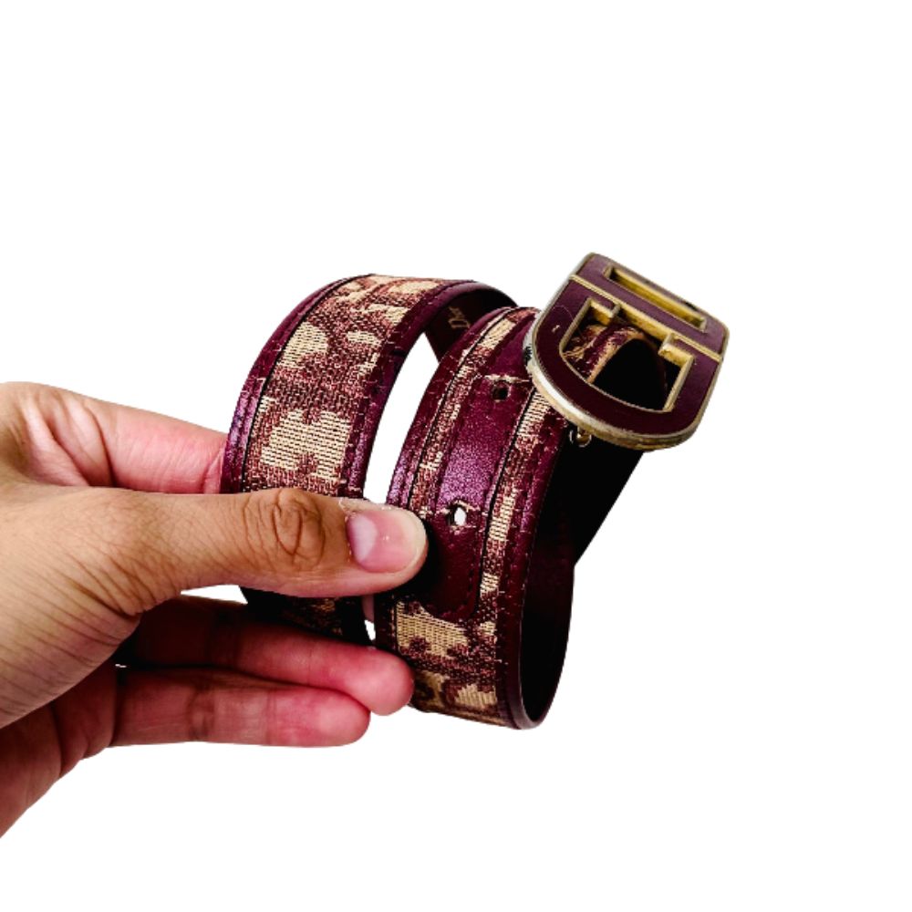 Christian Dior Maroon Red GHW Oblique Monogram Logo Iconic 35mm Belt