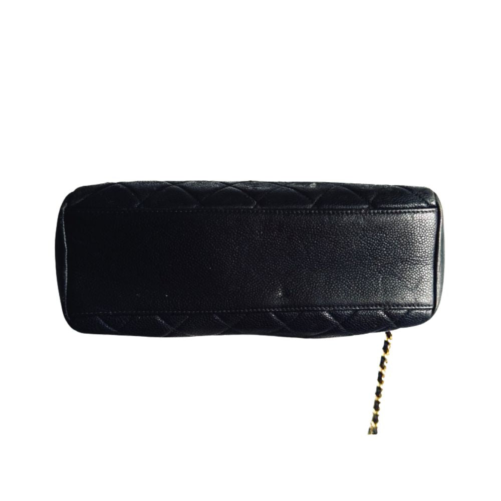Chanel Black GHW Giant CC Logo Turnlock Caviar Leather Vintage Camera Shoulder Sling Bag 4s