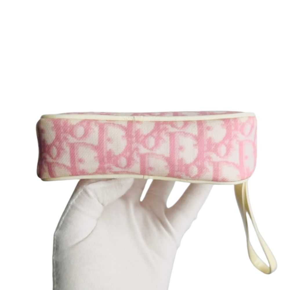 Christian Dior CD Diorissimo Pink Oblique Monogram Logo Zip Wrislet Cosmetic Pouch Clutch Case