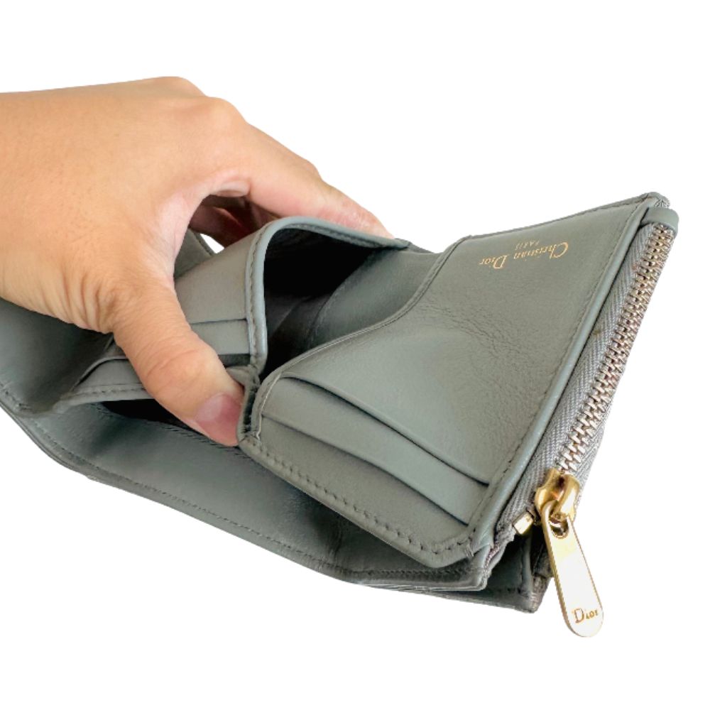 Christian Dior CD Saddle Grey GHW Oblique Monogram Logo Trifold Flap Compact Wallet