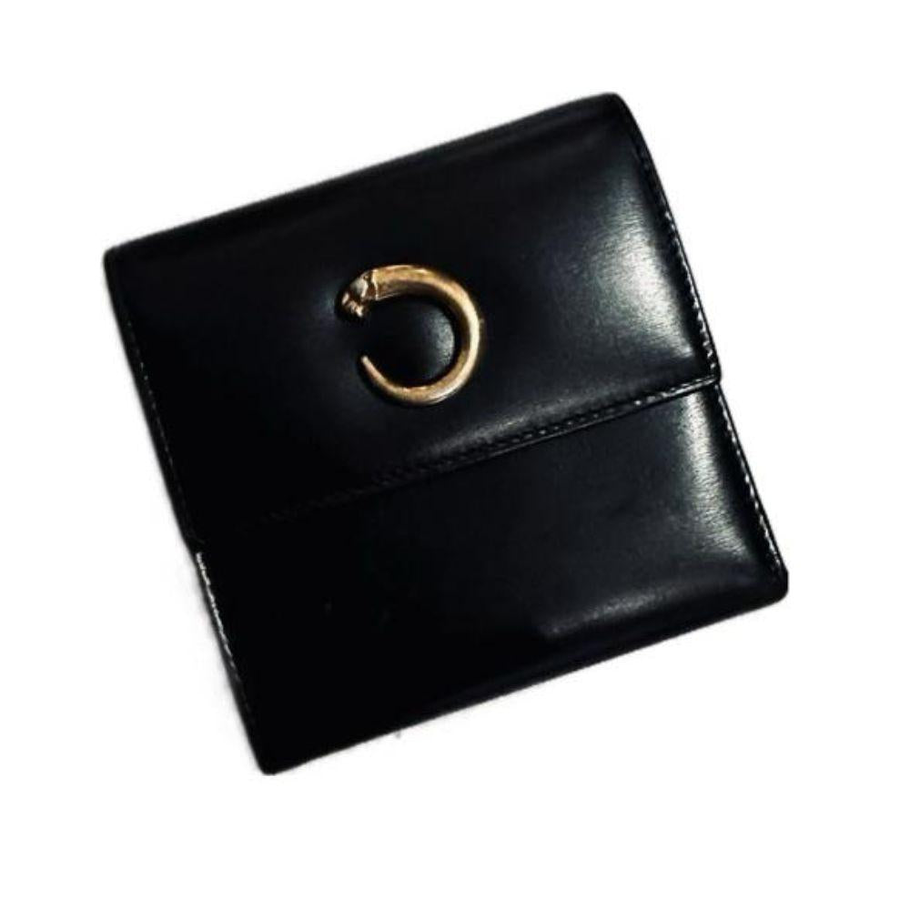 Cartier Black Panthere Leather Flap Compact Wallet