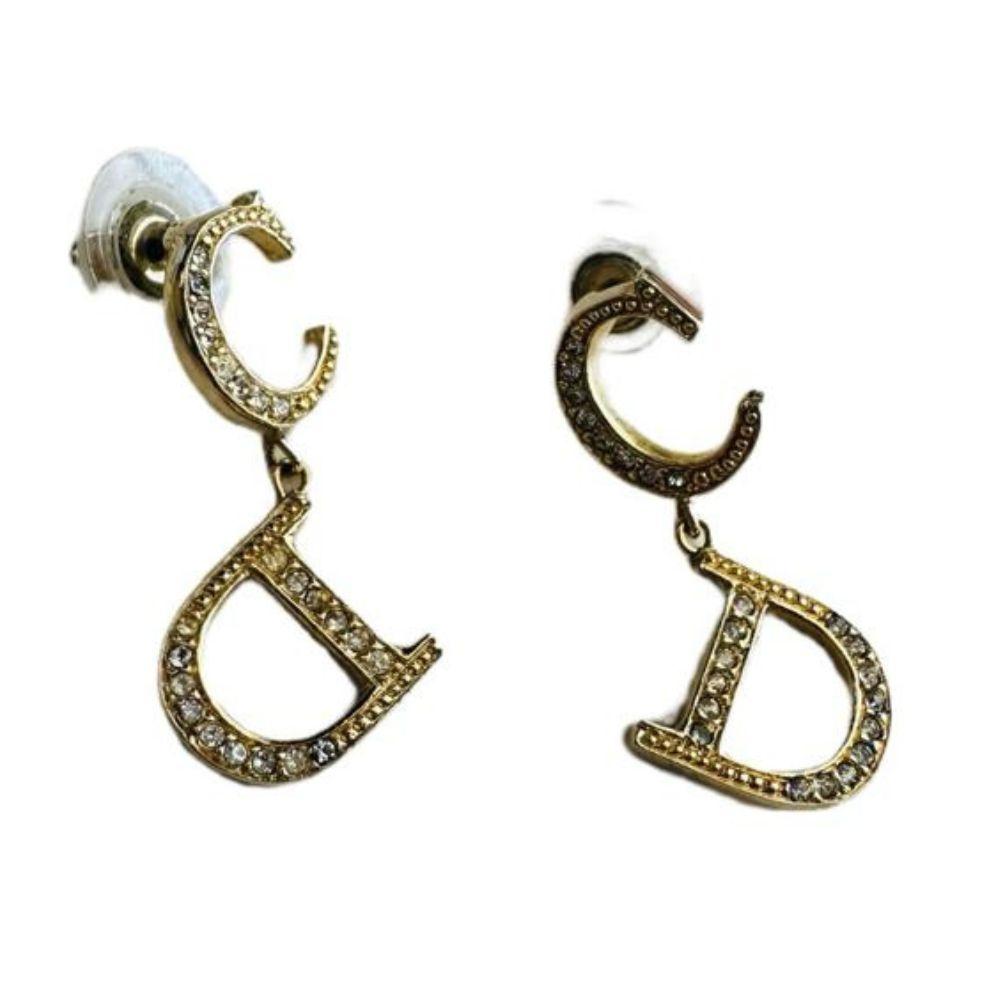 Christian Dior CD Stud Logo Earrings in Gold and Crystals