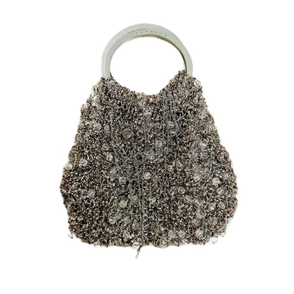 ANTEPRIMA Wirebag Perla Glitter Round Metal Handle Small Handbag (Silver/Champagne)