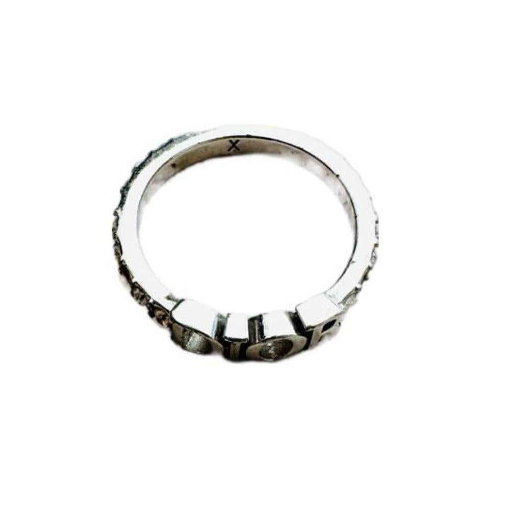 (US 7.5) Missing Crystals Christian Dior Logo Ring in Silver and Crystals