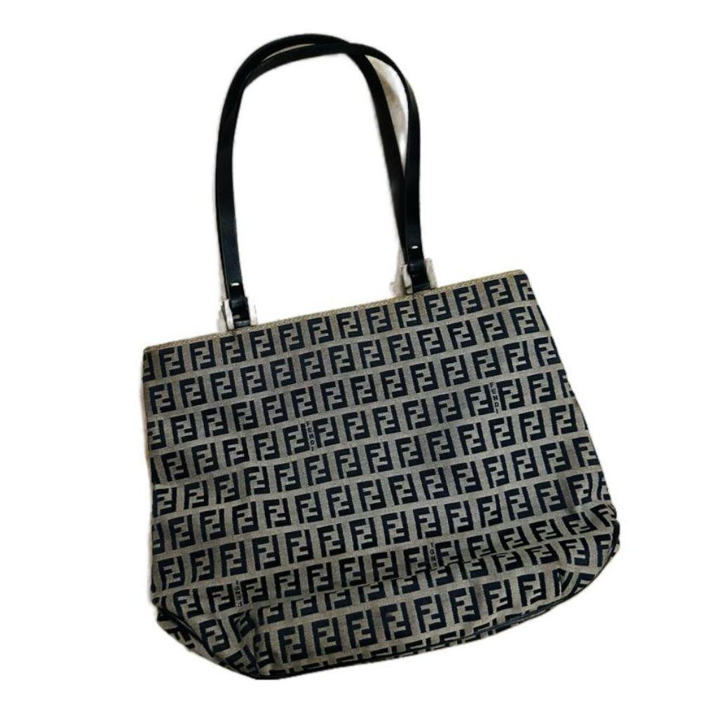 Fendi Navy Blue Zucca Monogram Shoulder Tote Bag