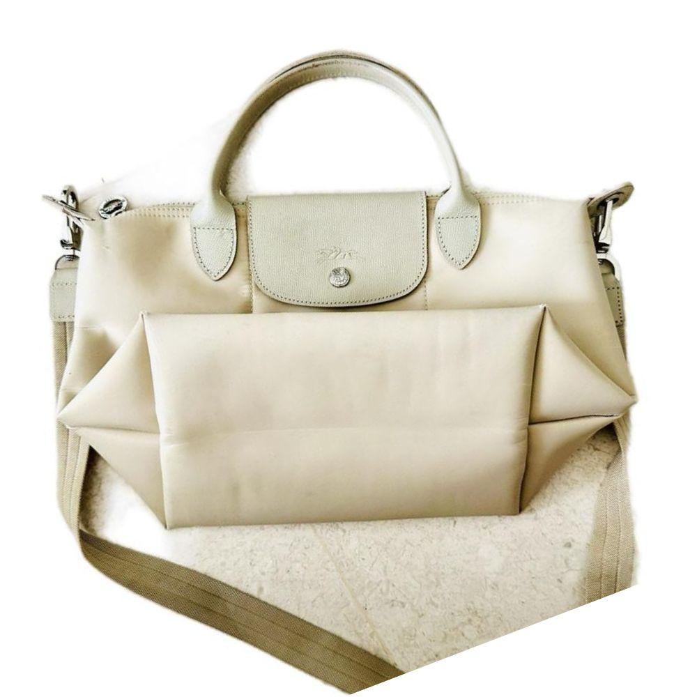 Longchamp Le Pliage Cream White 2-Way Small Top Handle Tote Bag