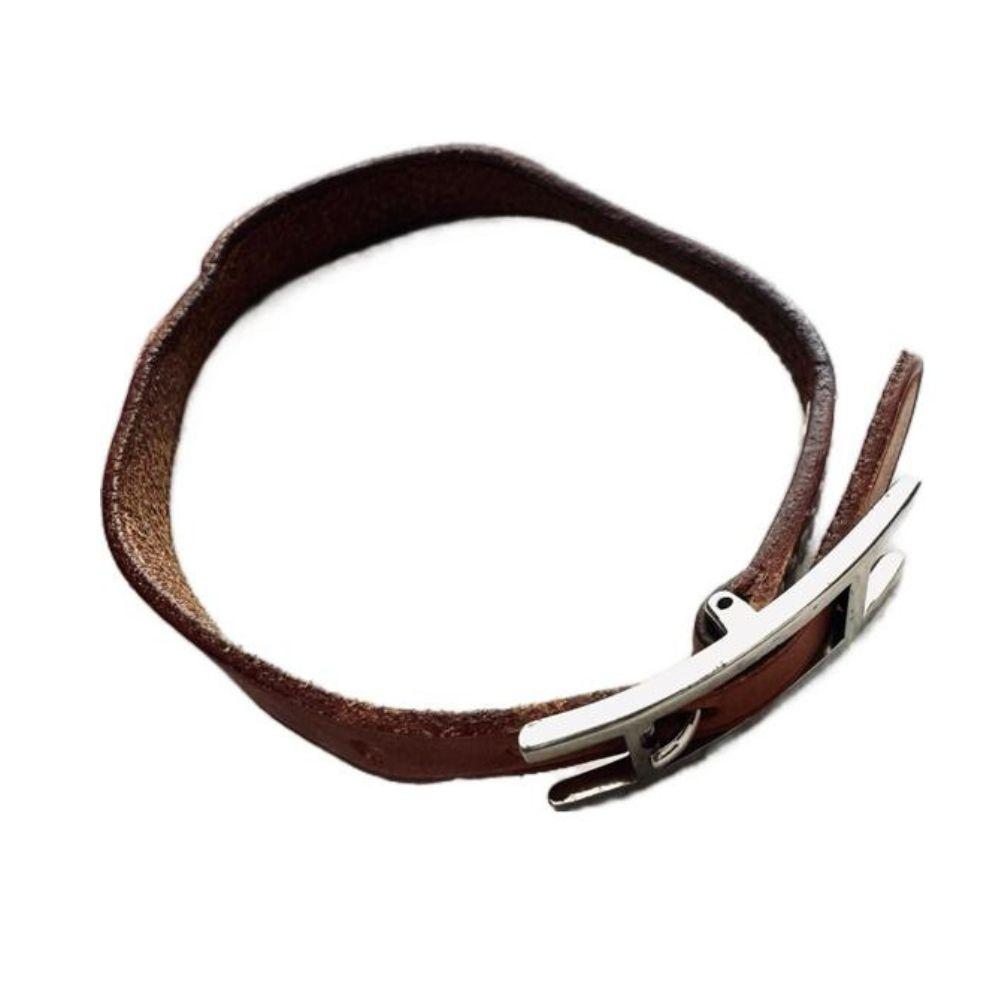 (Up to 18cm) Hermes Behapi Brown Leather Bracelet
