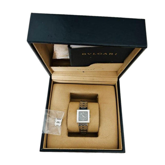 (Up to 16.5cm) BVLGARI Quadroto Black Dial Stainless Steel 22mm Quartz Watch