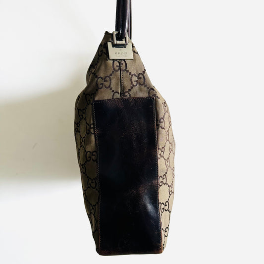 Gucci Beige / Brown Giant GG Monogram Logo Hobo Baguette Shoulder Bag