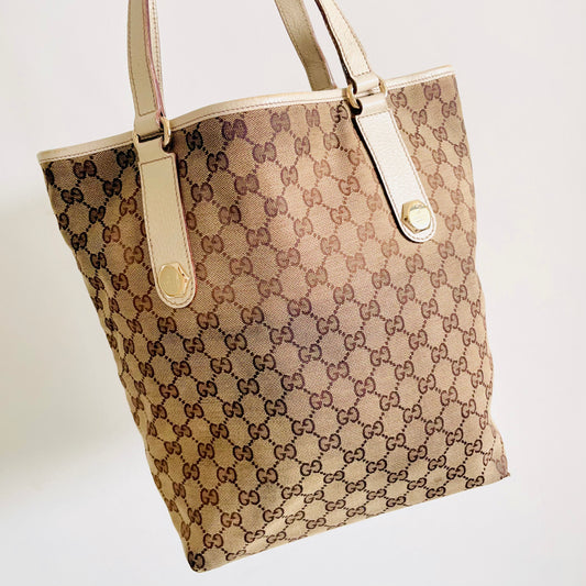 Gucci Beige GHW GG Monogram Logo Shopper Tote Bag
