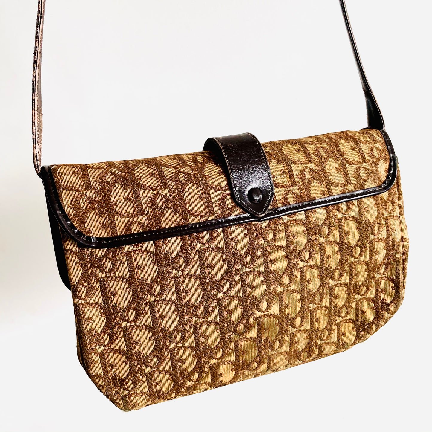 Christian Dior CD Brown Oblique Monogram Logo Small Vintage Shoulder Sling Bag