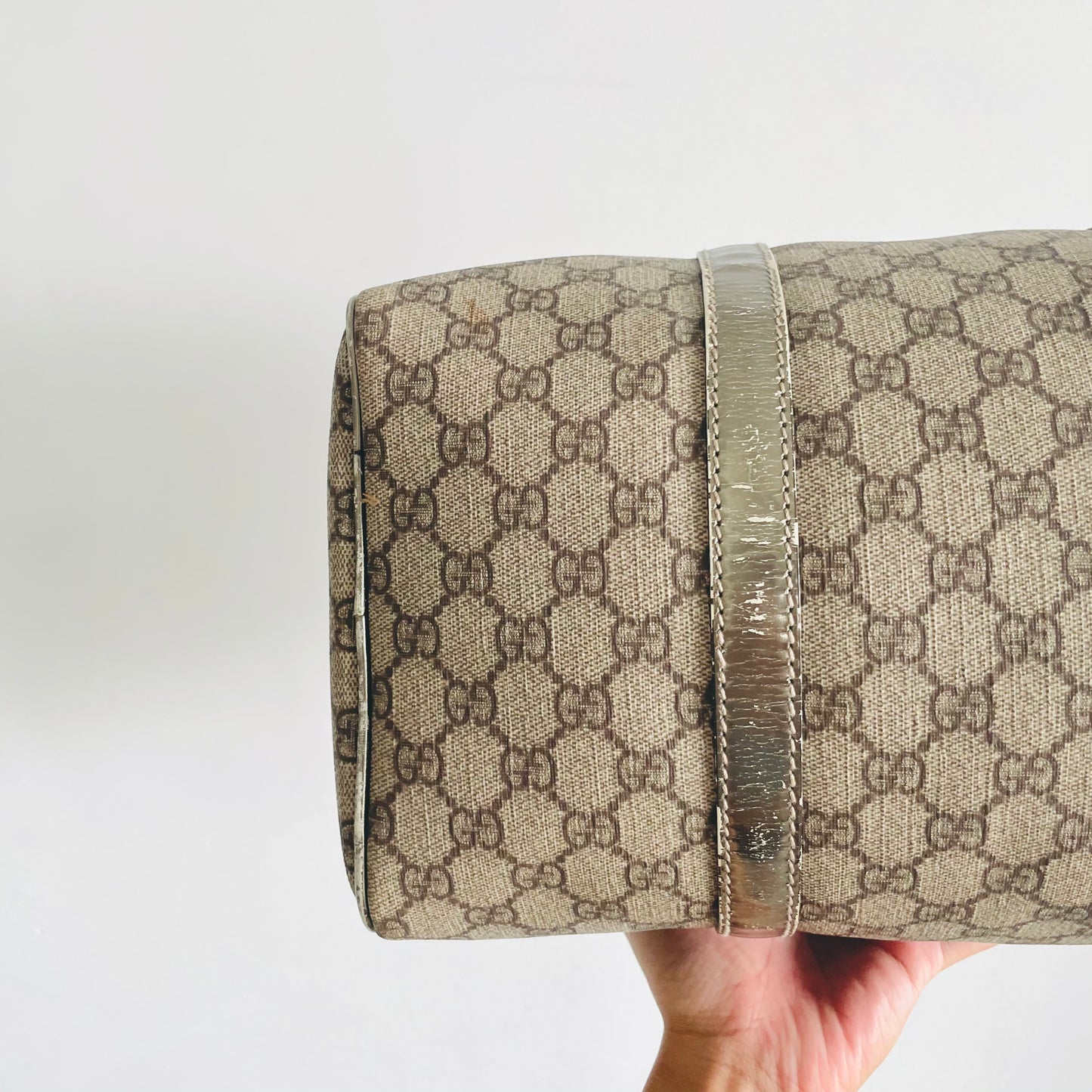 Gucci Beige GG Monogram Logo Boston Speedy Top Handle Bag