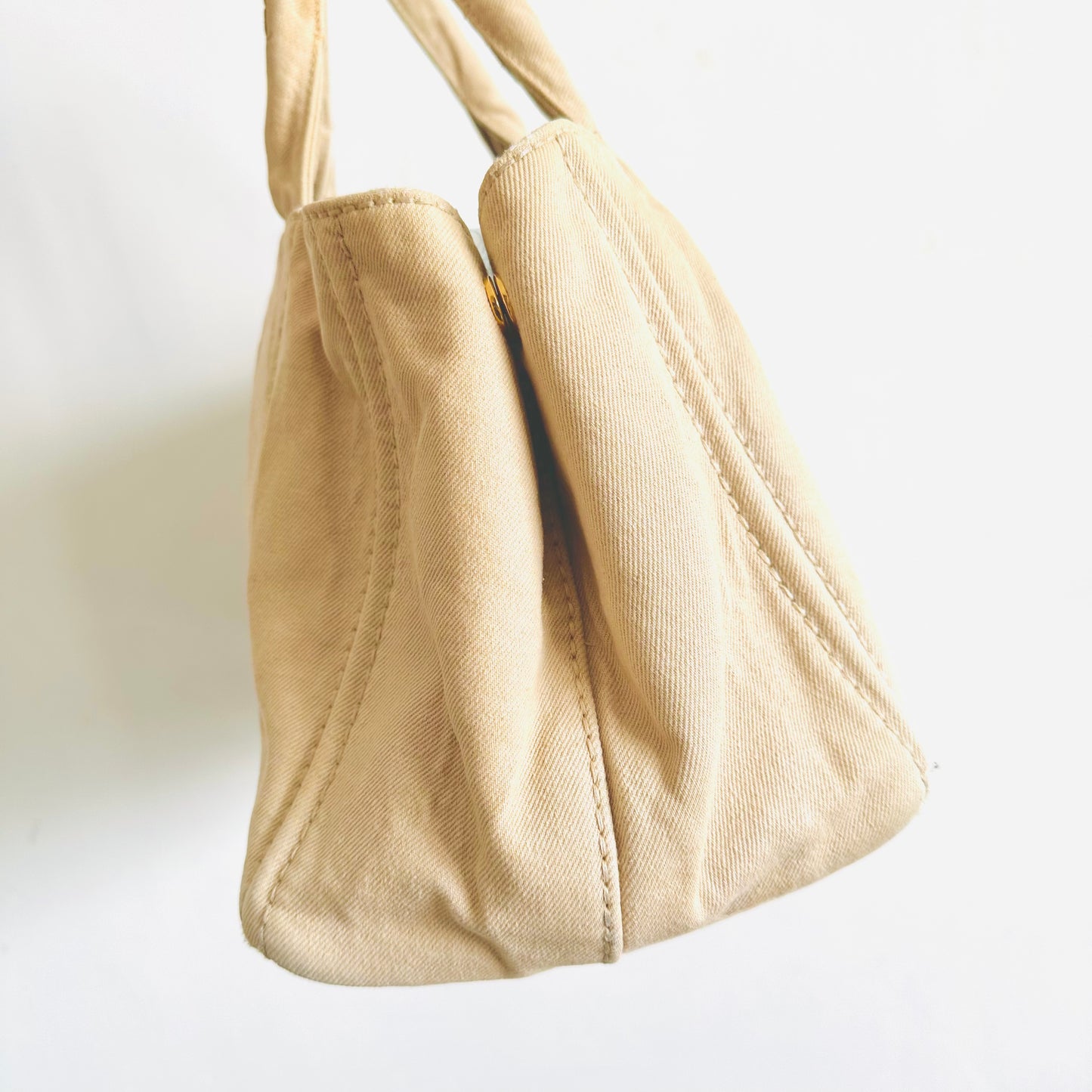 Prada Beige Cream Canapa Small Classic Logo Structured Shopper Tote Bag