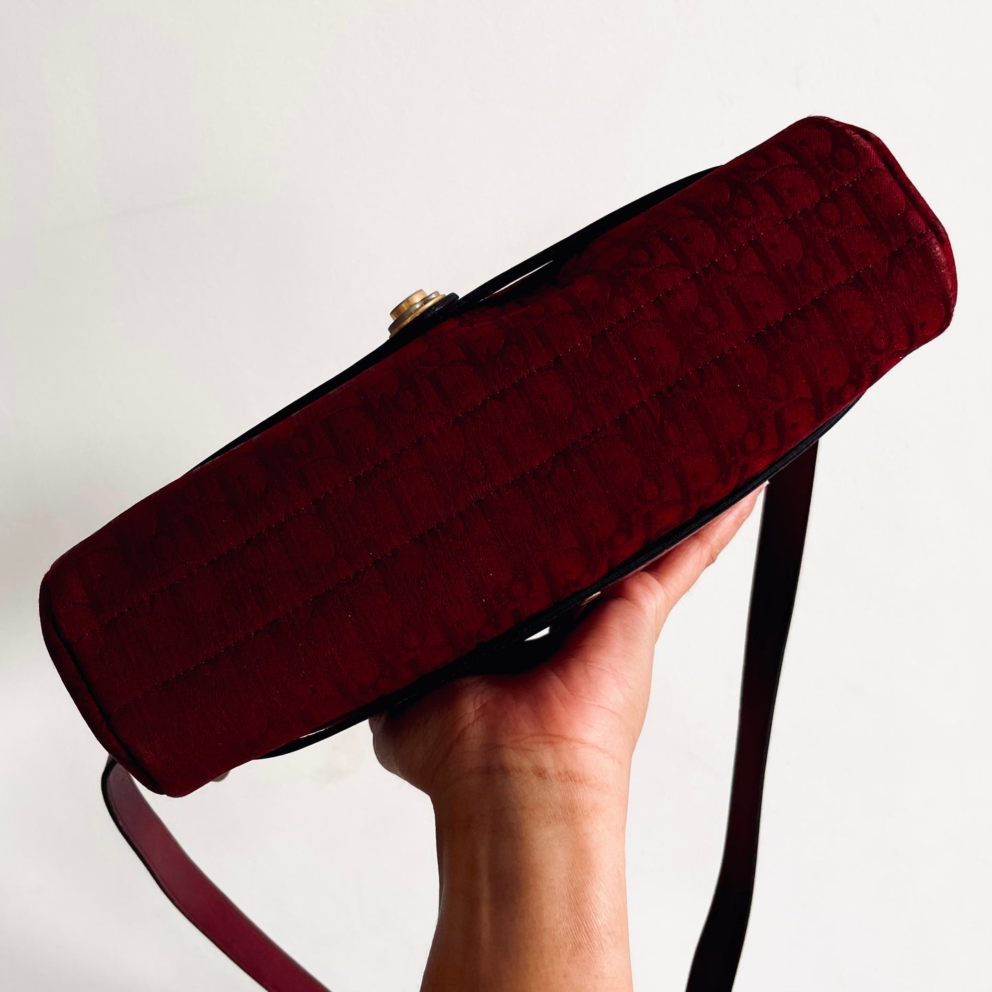 Christian Dior CD Burgundy Maroon Red Oblique Monogram Logo Vintage Shoulder Sling Bag