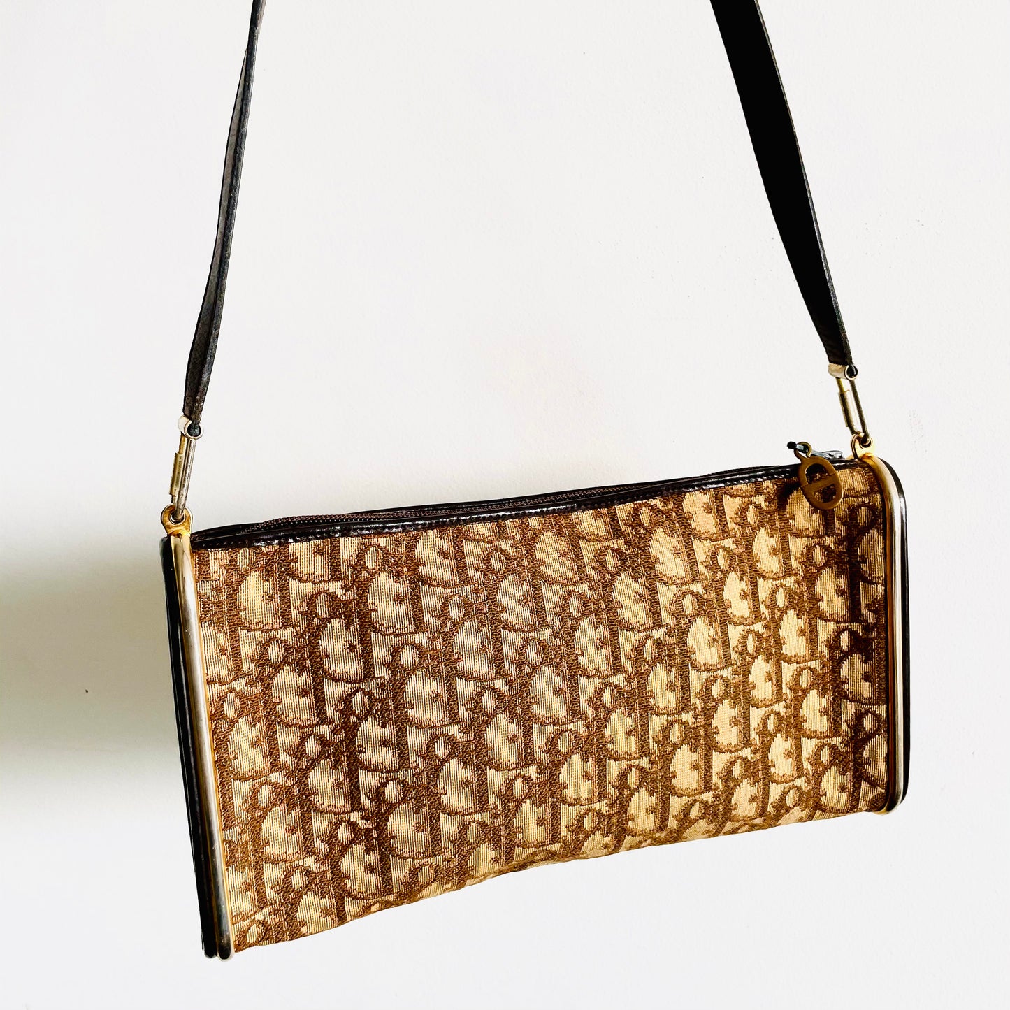 Christian Dior Brown Oblique Monogram Small Vintage Shoulder Sling Bag