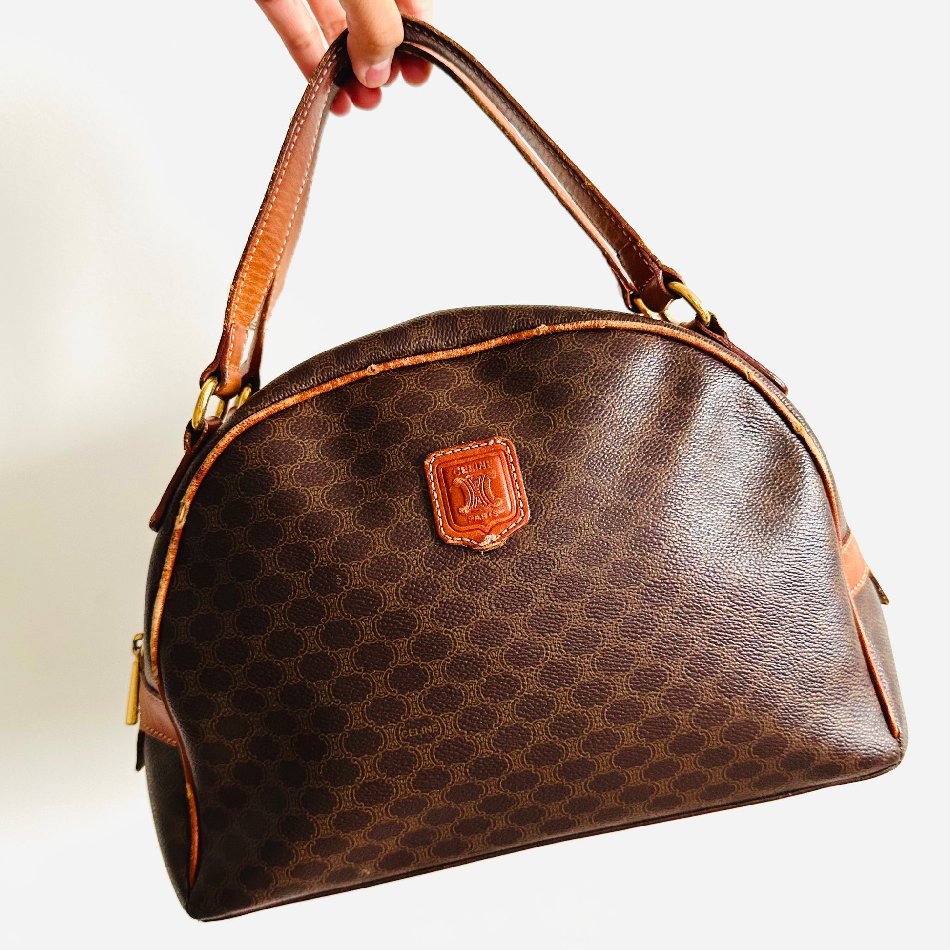 Celine Triomphe Macadam Monogram Logo Small Vintage Bowling Boston