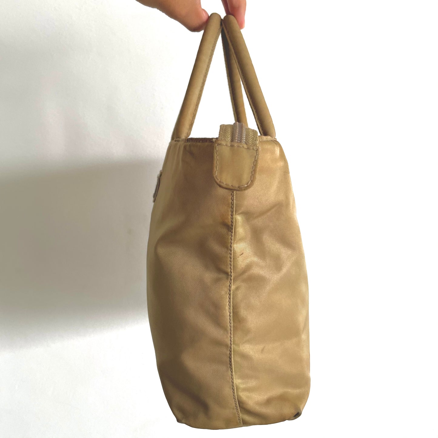 Prada Beige Tessuto Classic Logo Zip Nylon Mini Shopper Tote Bag